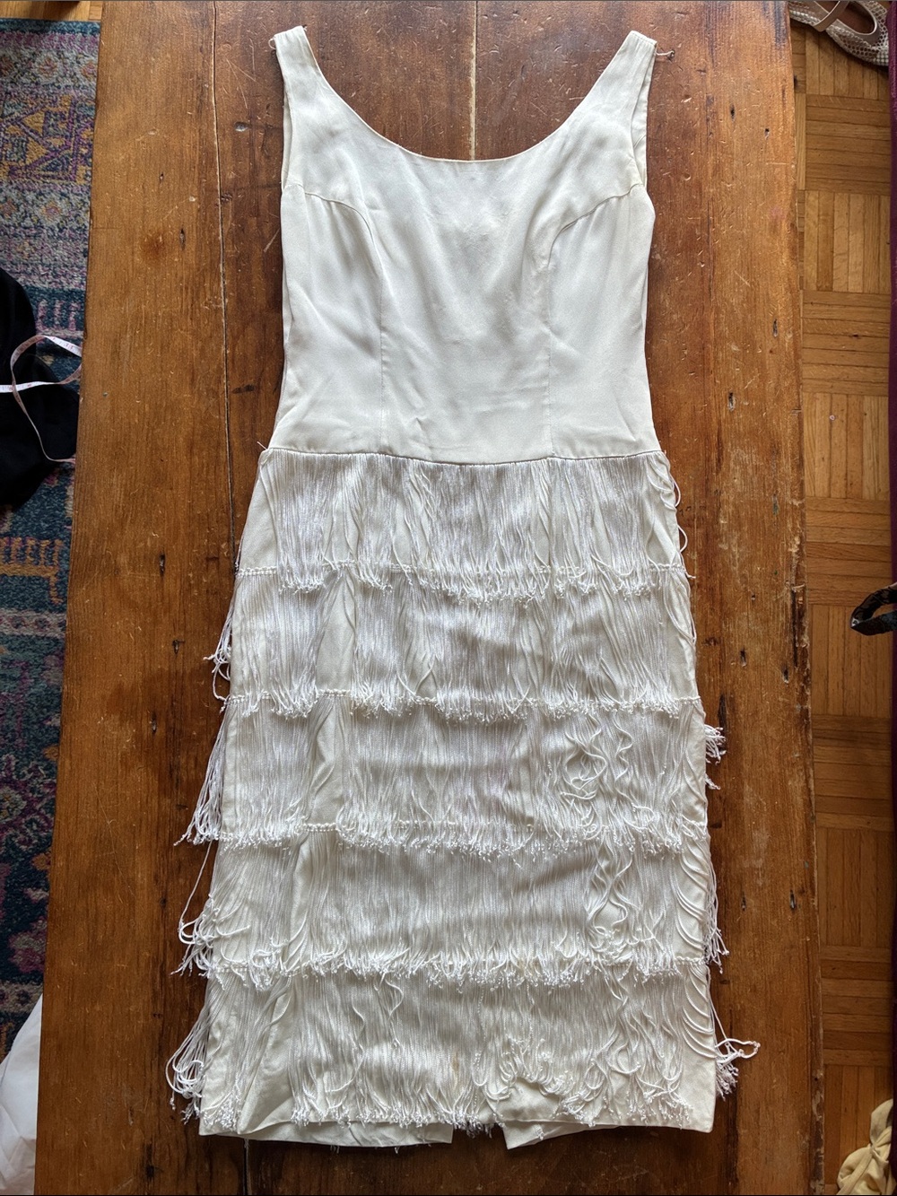 Vintage Original Jr. Theme Ivory Fringe Cocktail Dress | modern Bridal | - Picture 10 of 13